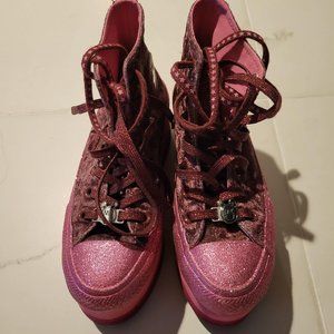 converse all star miley cyrus pink velvet sparkle platform sneakers
